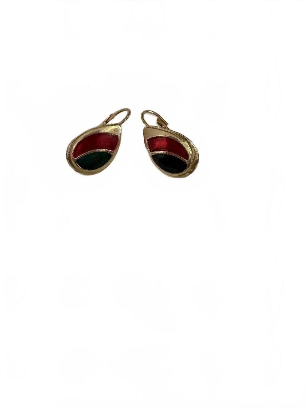 Vintage Gold Tone Red and Green Drop Earrings
